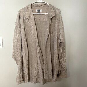 City Streets blush cream button down shirt rayon embroidered detail collared top